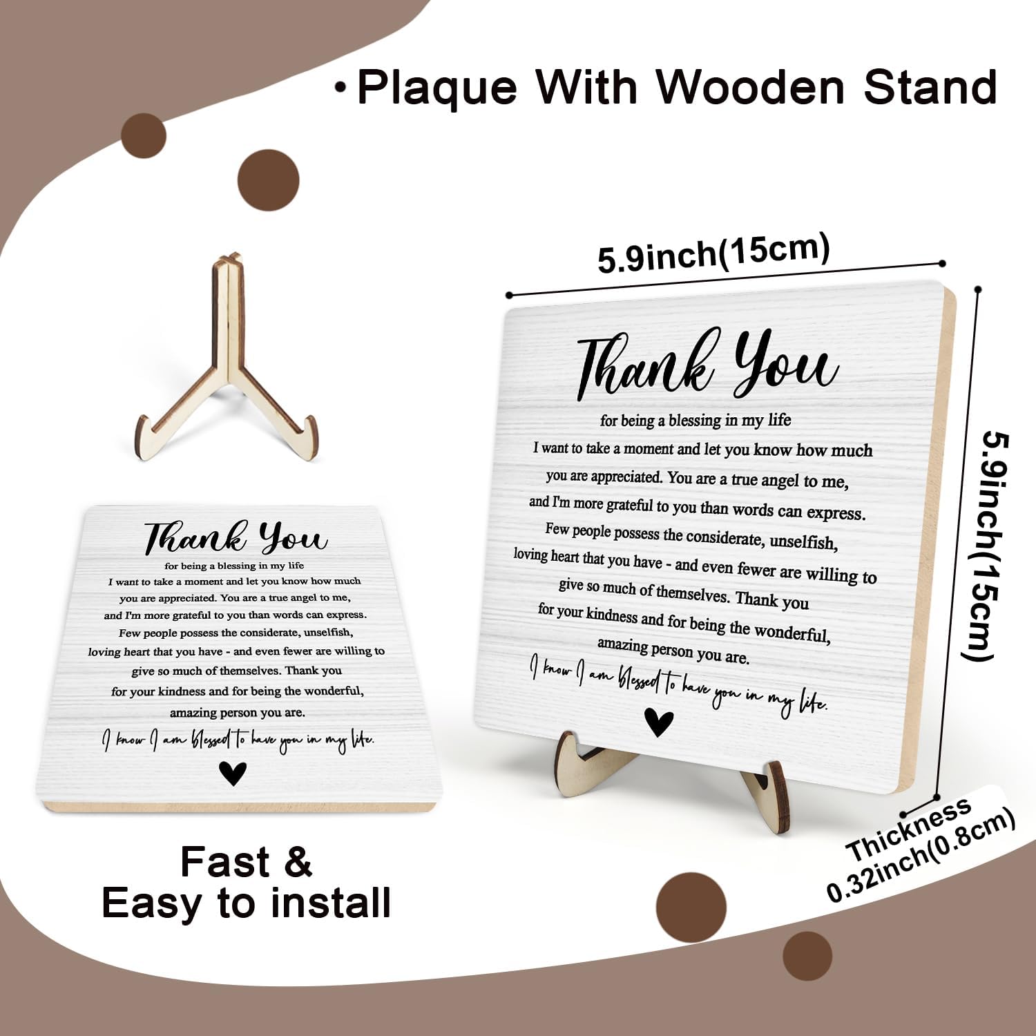 Thank You Gifts for Women Men, Appreciation Gifts for Friends, Coworker Leaving Gift, Home Office Decor Wooden Plaque Sign 5.9 x 5.9Inch-Thank You for Being A Blessing in My Life (White) - Image 2