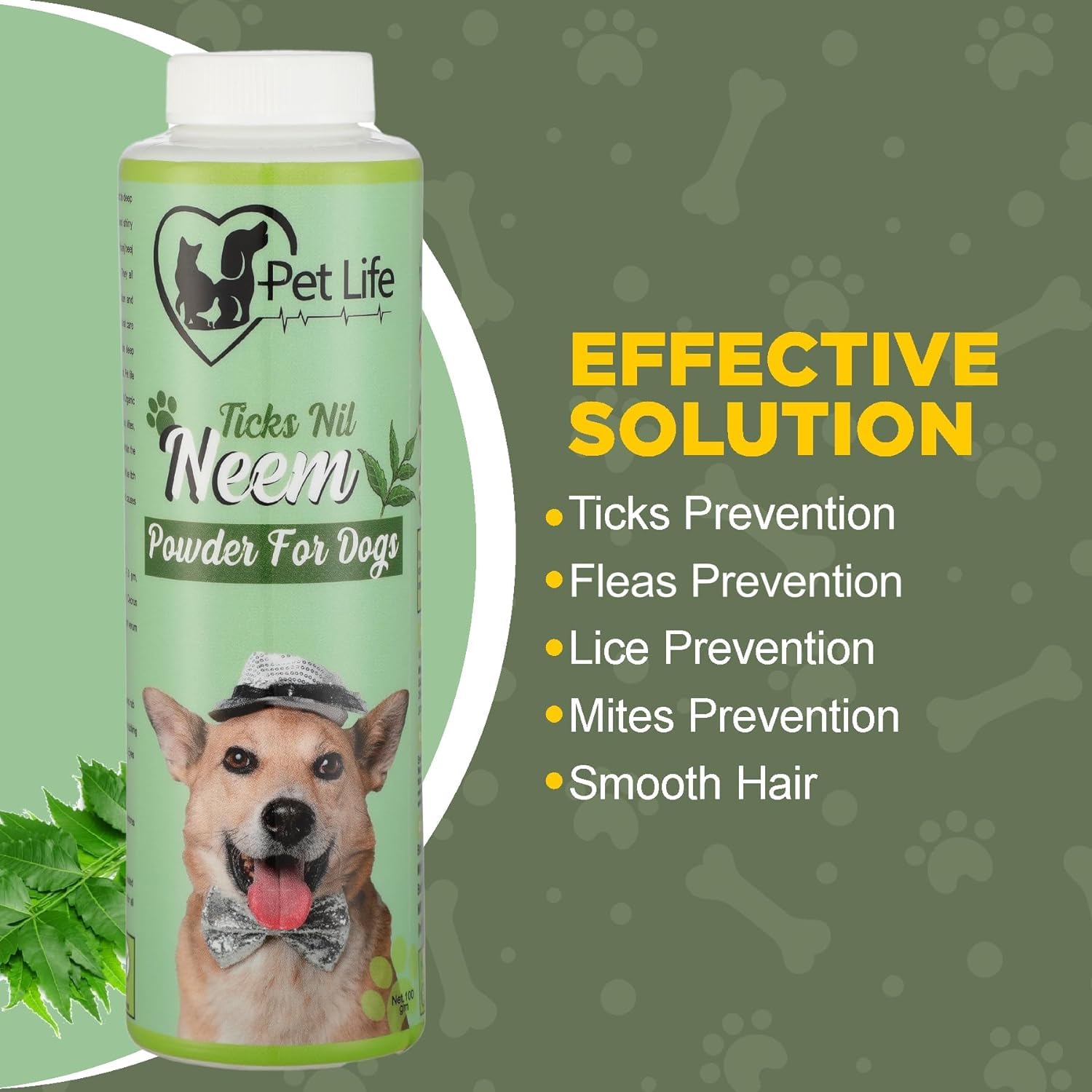 Pet Life Organic Flea & Tick Nil Neem Powder for Soft & Conditioned Coat | Dog Powder for Ticks and Fleas for All Dog Breed -100GM