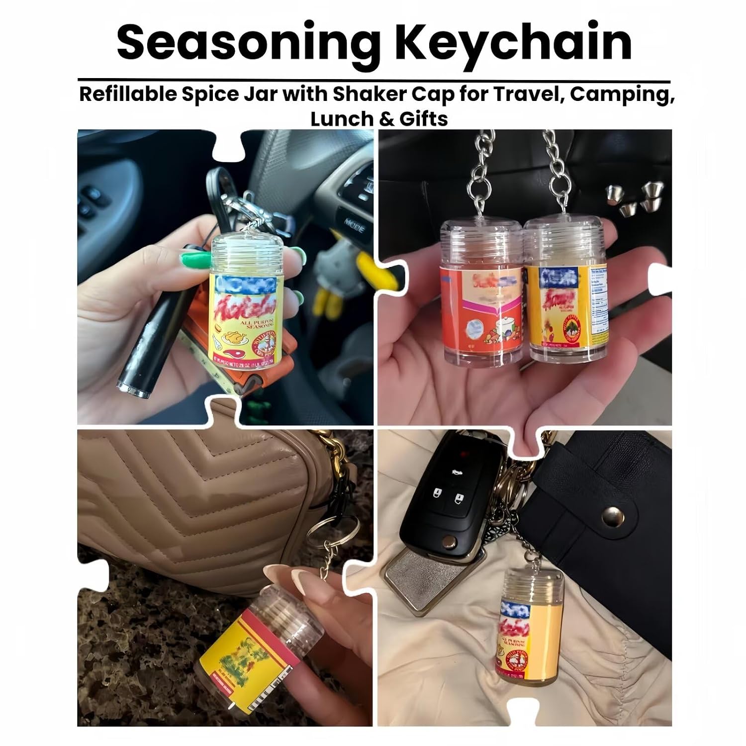 Mini Slap Ya Mama Seasoning Keychain Bottle – Refillable 1.8in Travel Spice Jar – Empty with Shaker Cap & Label – AS Plastic
