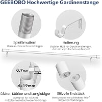 GEEBOBO Fehér Függönyrúd 76-228 cm Állítható Hosszúságú 19 mm Átmérőjű Vas Karnis Hálószobába, Nappaliba vagy Konyhába 3