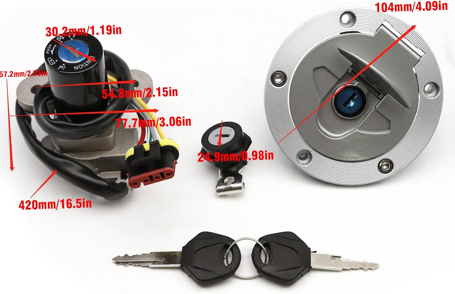 FXCNC Motorcycle 4-Wire 3-Hole Ignition Switch Fuel Cap for MV Agusta Brutale 910S 2005-2007 / 989R 2008-2009 / 1078RR 2008-2009 /F4 AGO 2005 / F4 312R 1000 2007-2008/750 Senna 2002 / 1000R 2006-2007