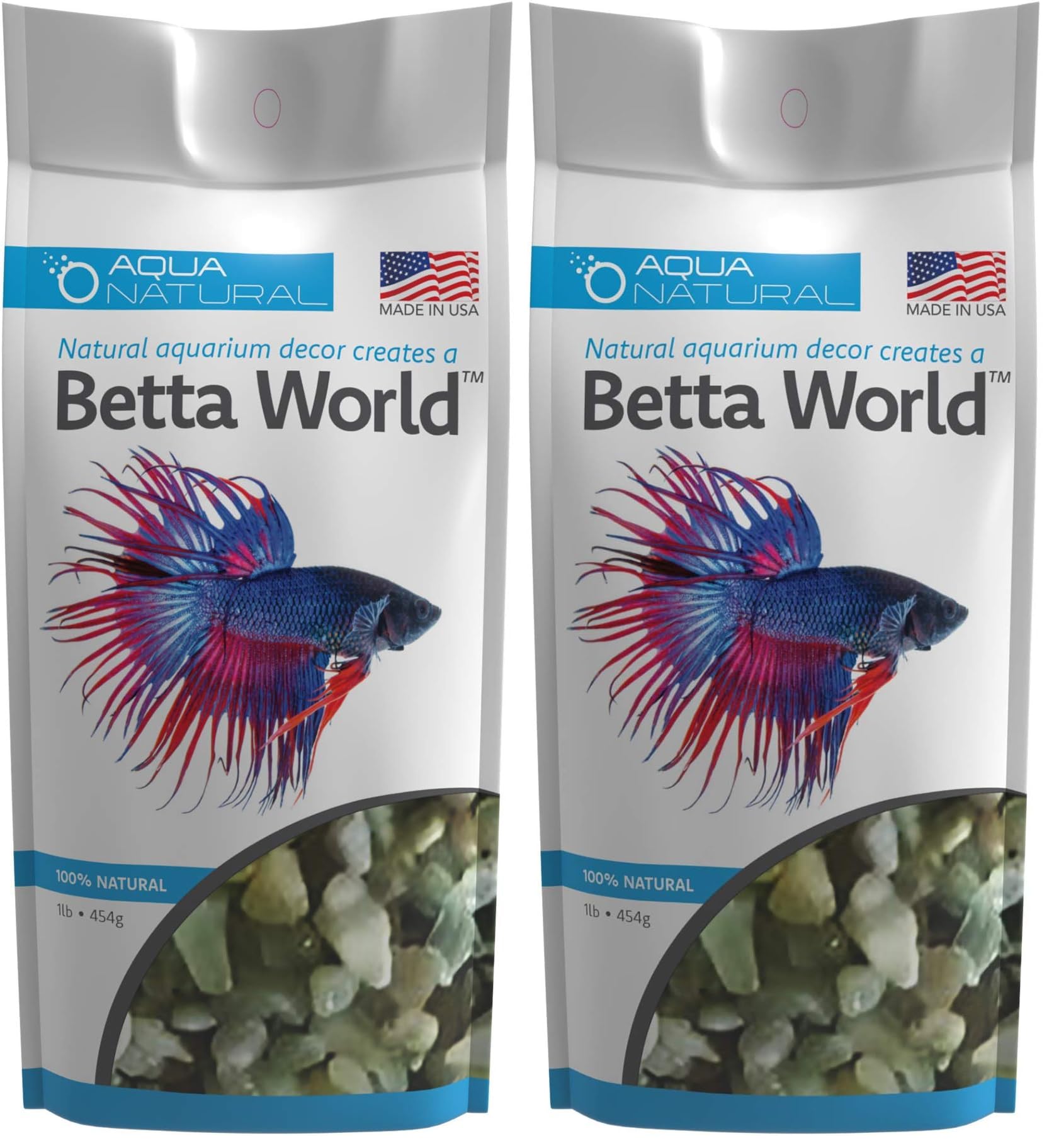 Aqua Natural Betta World - Jade 1lb, Gravel/Rocks/Substrate for Fish Tank/Bowl, Green (Pack of 2)