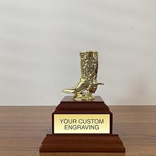 Custom Engraved Boot Trophy – Cowboy & Cowgirl Western Award – Personalized Rodeo, Ranch & Country Event Prize – Rustic Keepsake Gift – Unique Western Decor Trophy (Wood & Resin, 5”)
