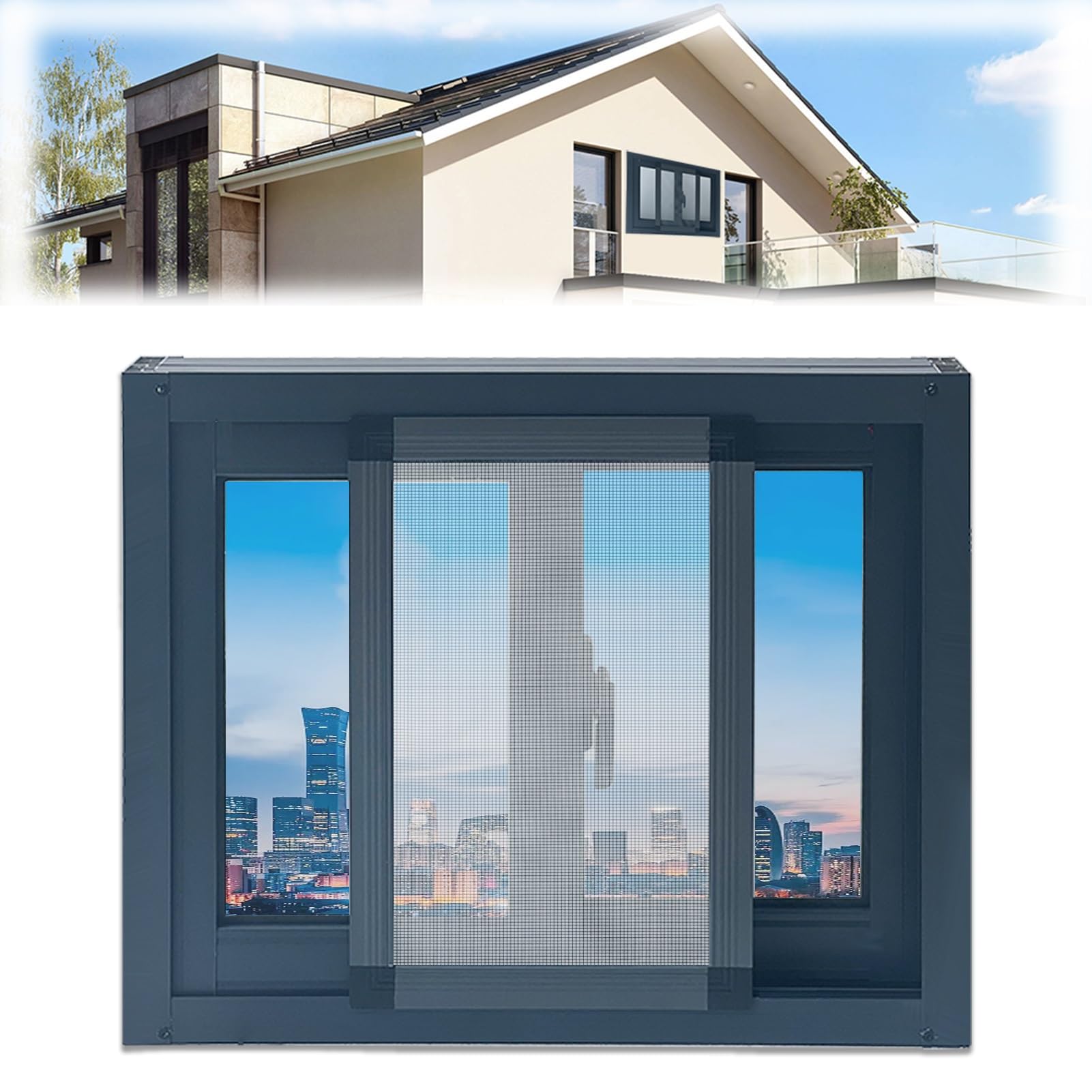 Ventana de aluminio con vidrio templado de seguridad y pantalla antiinsectos para cocina
