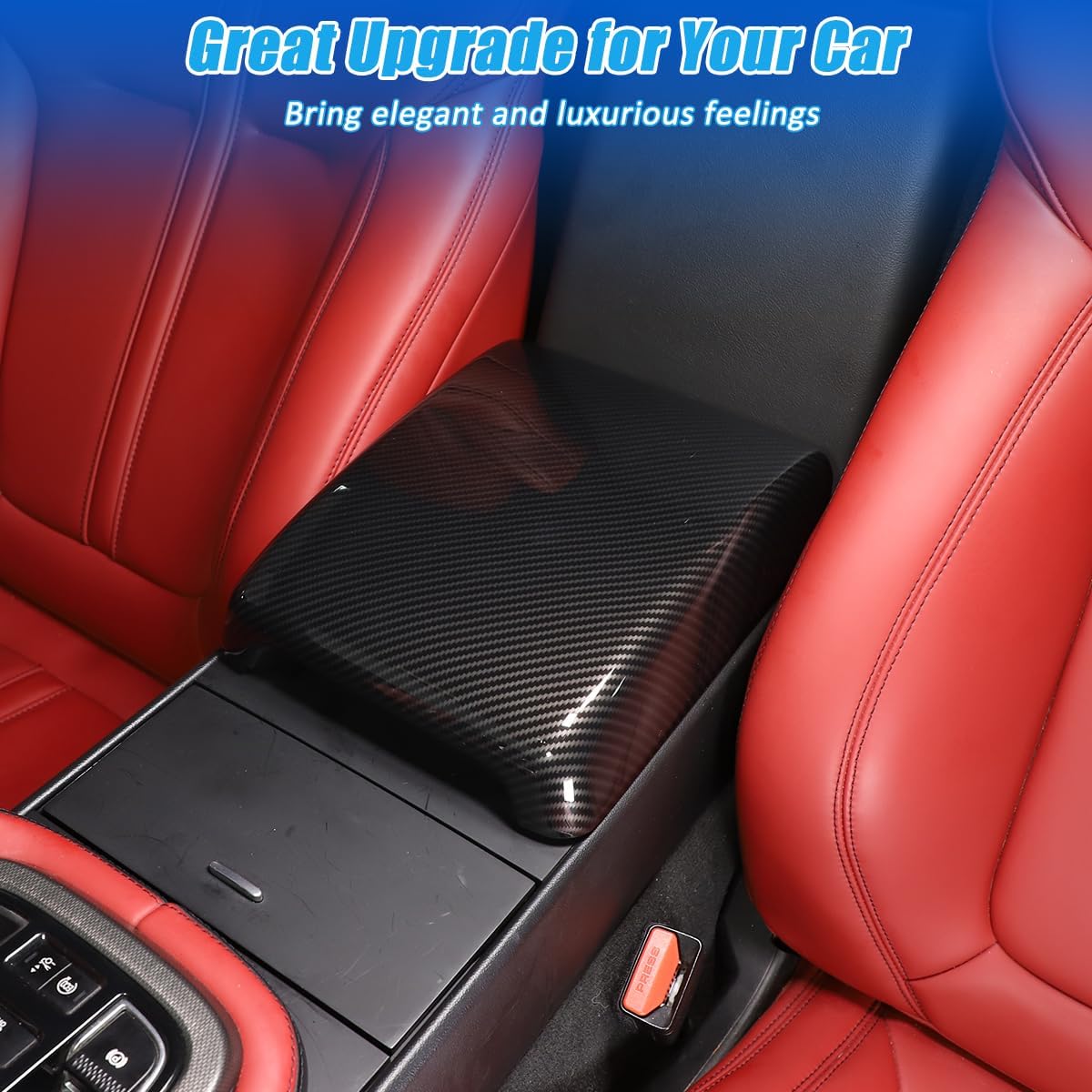 Car Central Control Armrest Box Protective Cover for Jaguar F-Type 2013-2024 Car Interior Console Storage Box Protector，Central Armrest Decorative Modification Accessories (Carbon Fiber)