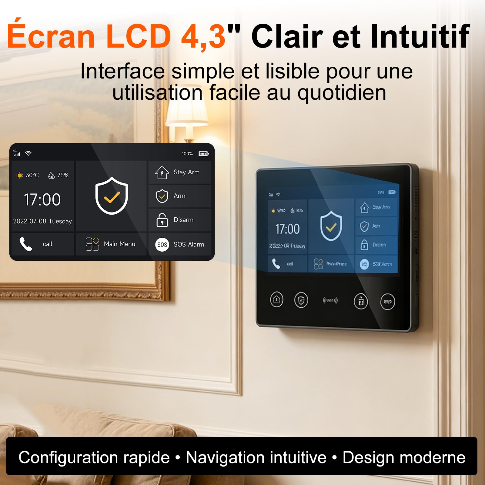 XUK Alarme Maison sans Fil 4G + WiFi, Kit Alarme sans Abonnement | Écran tactile 4,3", détecteurs d'ouverture et de mouvement inclus, application Tuya Smart, compatible Alexa & Google