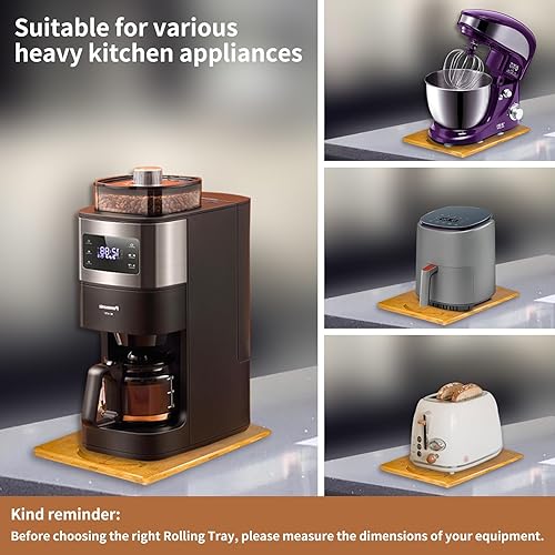 Miniatura 6 de HOMABLE Bandeja rodante de bambú con ruedas giratorias para una rotación suave de 360, versión más reciente deslizante para electrodomésticos sin