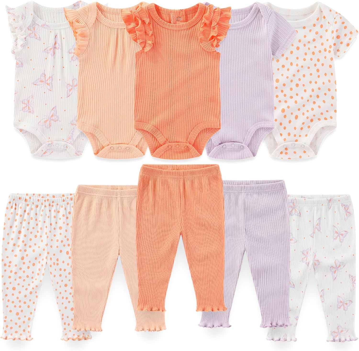 Baby Boy Girl 10 Piece Combined Type Clothing Set Cotton Baby Bodysuits and Pants Set Home Outdoor Infant Clothes