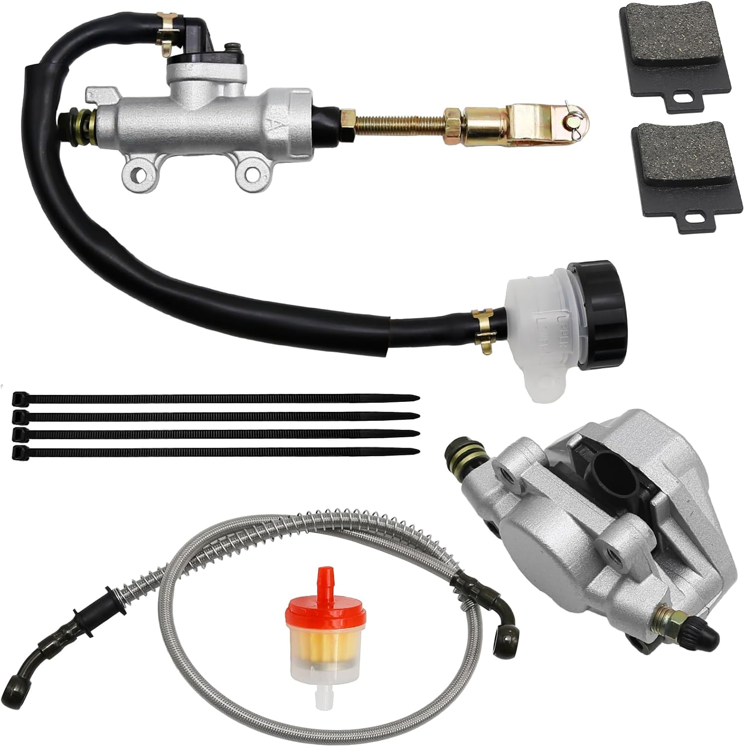 Rear Foot Disc Hydraulic Brake Master Cylinder Caliper Assembly, Replacement for 150cc 200cc 250cc Taotao Coolster Roketa Vitacci Peace SunL RPS Icebear Chinese ATV Quad 4 Wheeler Dune Buggy Go Kart