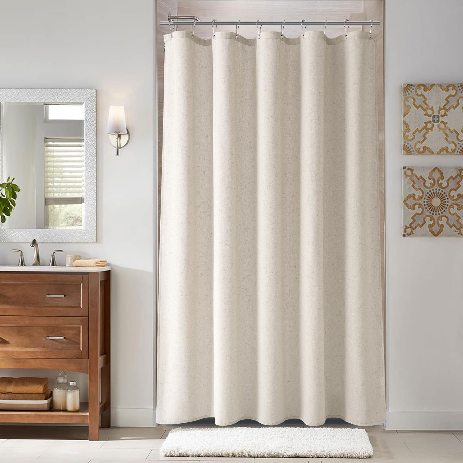 Naturoom Linen Shower Curtain 60x72 Inch for Bathroom Apricot 1 Panel