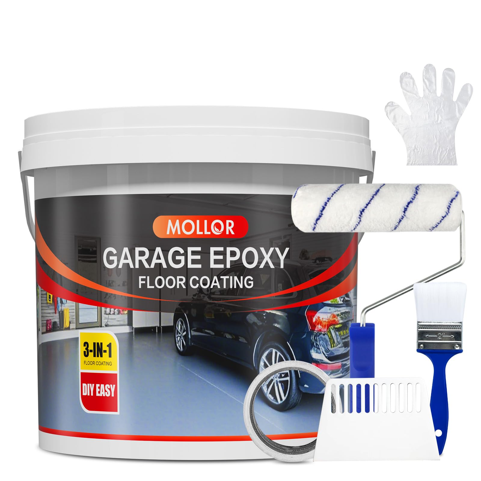 3-in-1 Epoxy Floor Coating – Slate Grey 106 Oz (160ft²), Primer+Paint+Clear Coat | Non-Slip, UV-Resistant Finish for Concrete Garage Floors, Basements & Warehouses – Fast-Drying (Dark Gray)