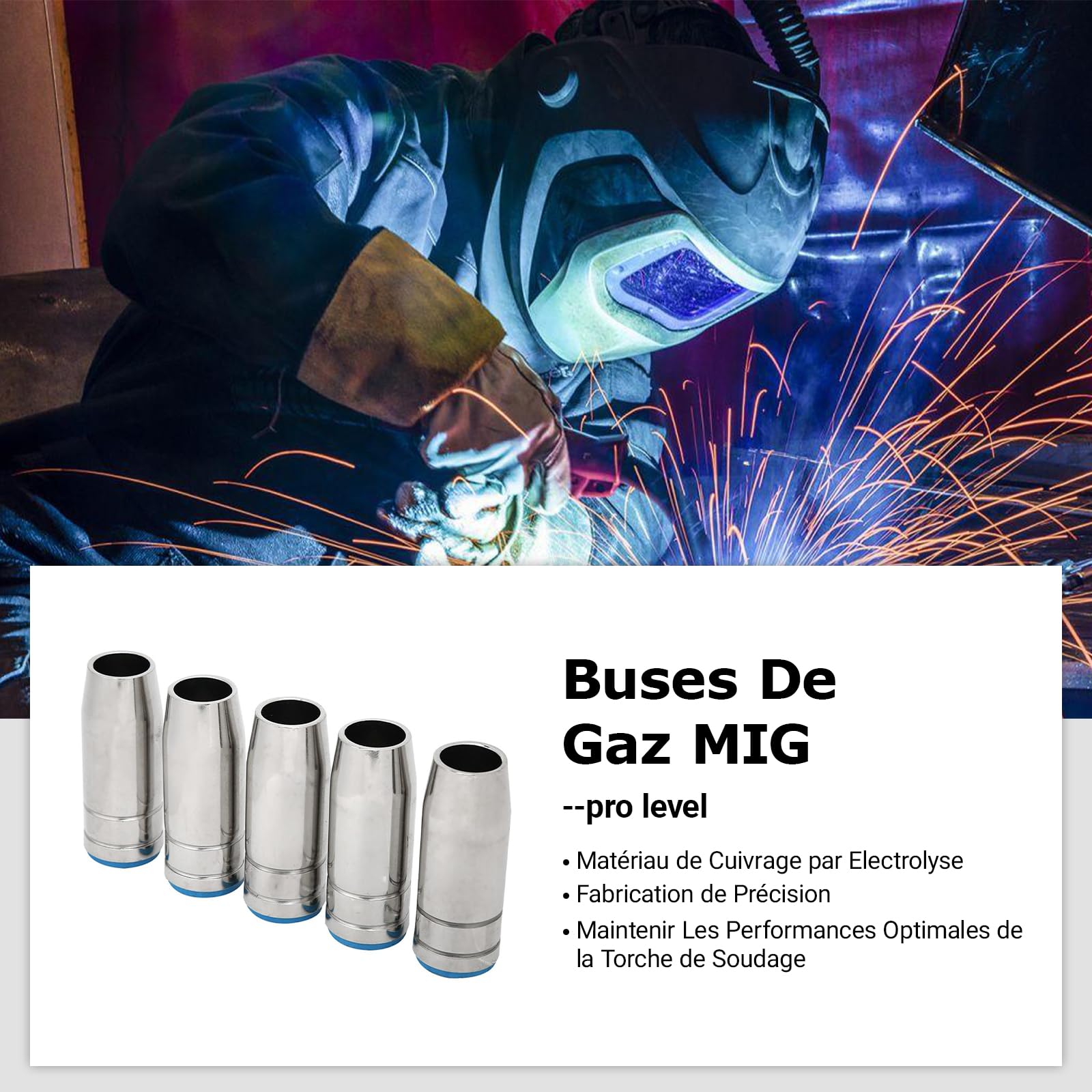 Lot de 5 buses de gaz MIG, consommables de torche de soudage MB 25AK MIG MAG, buse de gaz conique de 15 mm pour torche de soudage Binzel MB 25AK MIG/MAG