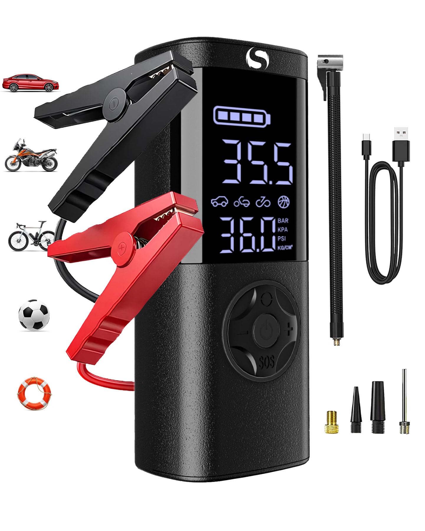 Jump Starter with Air Compressor 6000A Peak Car Jumper Starter Portable 150PSI 14 8V Jump Box with Jumper