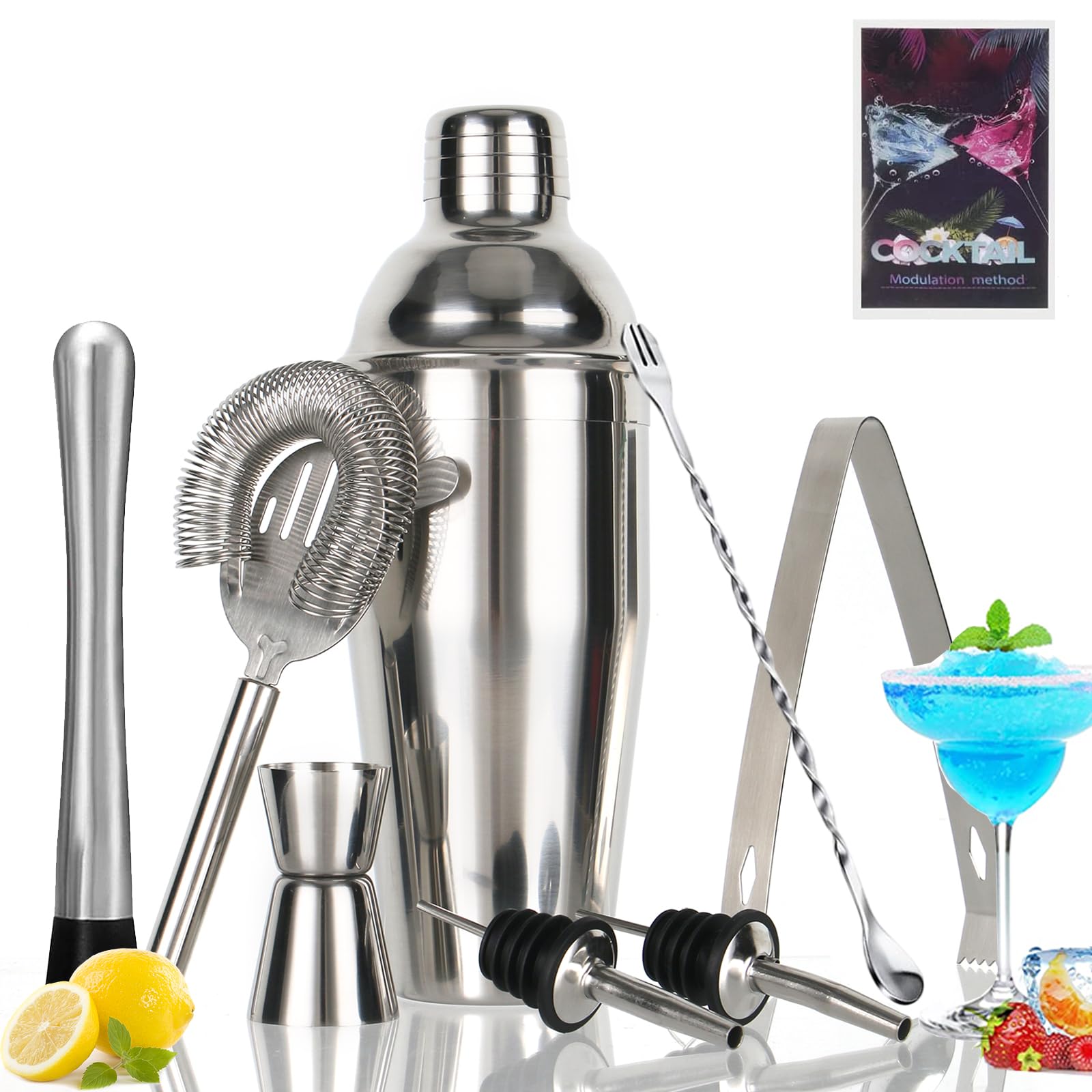 Cocktail Shaker Set 9pcs,Cocktail Making Kit 750ml Stainless Steel Mixer