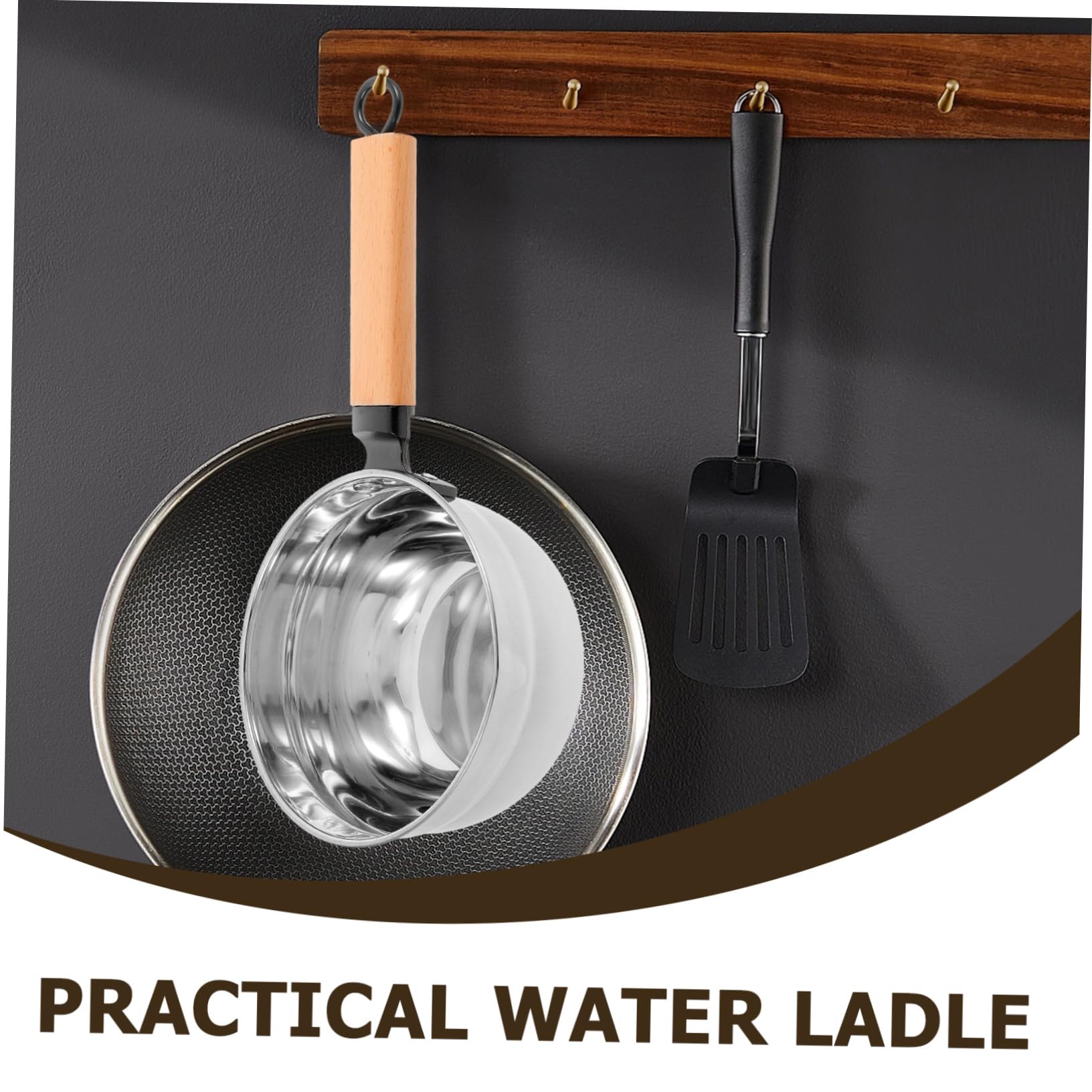 Edelstahl Wasserschaufel mit Holzgriff Langlebige Küchenschöpfkelle Leicht und Robust Rutschfestes Design für Haushalt und Kochen