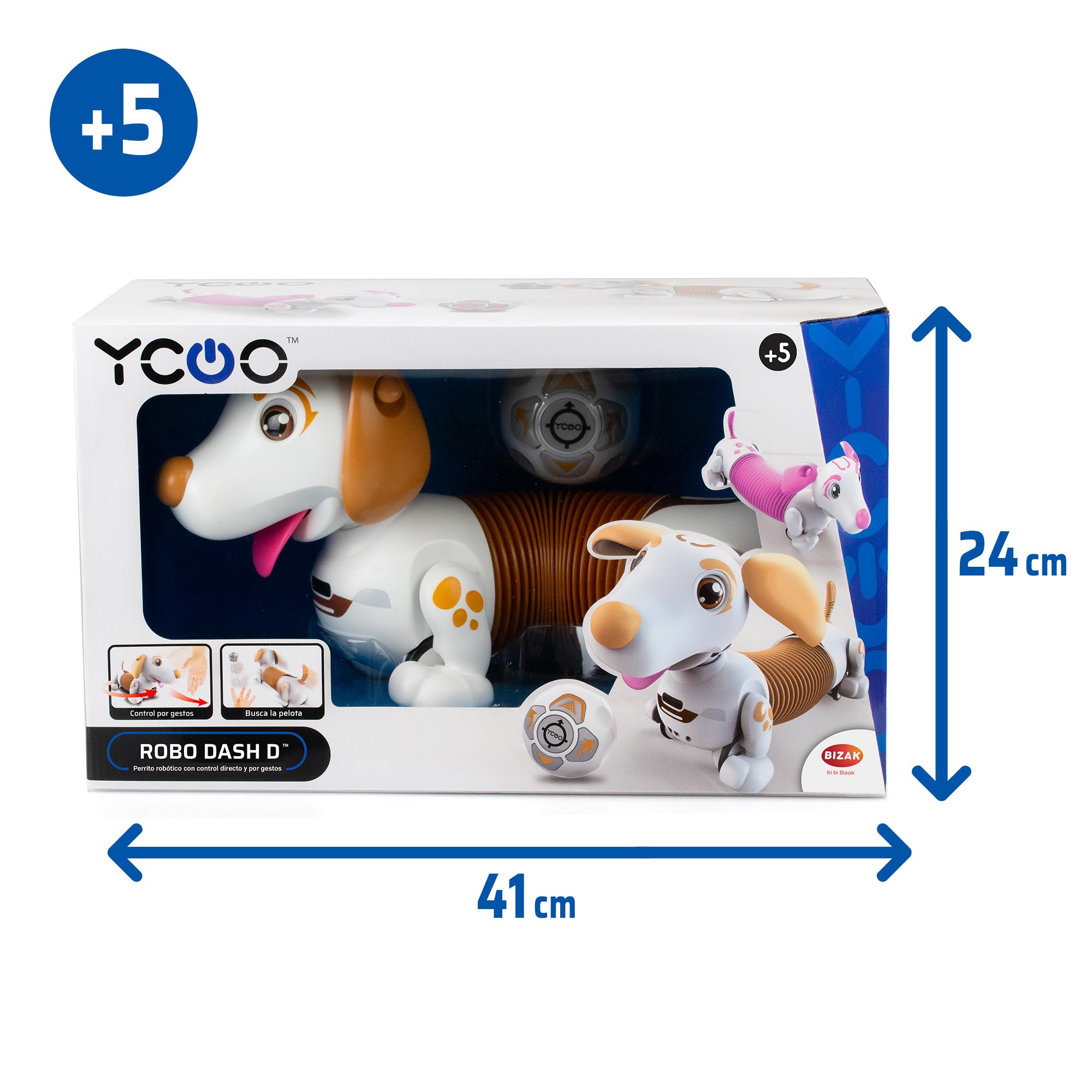 Bizak Robo Dash D Marrón, Perro Interactivo teledirigido y autónomo, Puede Correr detrás de su Pelota, con Efectos Sonoros y Luminosos. Juego Infantil (62008740-2)