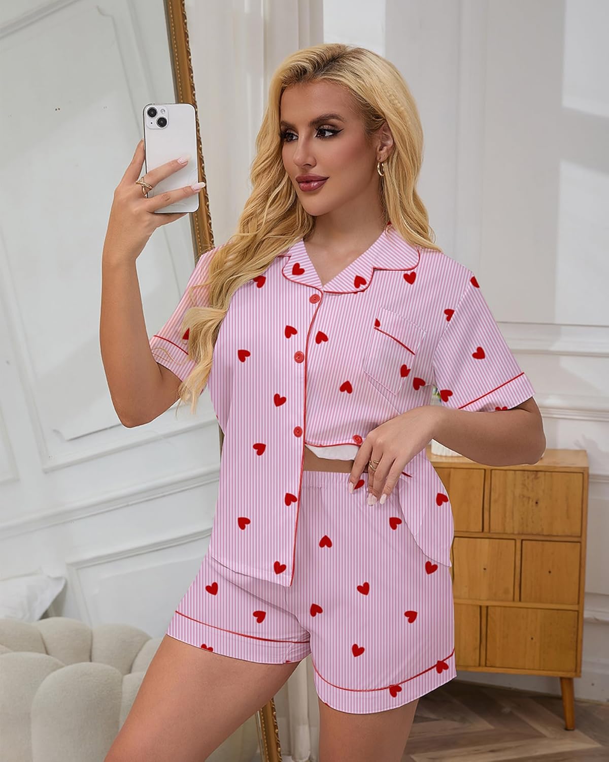 Pajamas for Women Set 2 Piece lounge sets Short Sleeve Tops and Shorts Button Down Collar Pjs Cute Sleepwear - Image 2