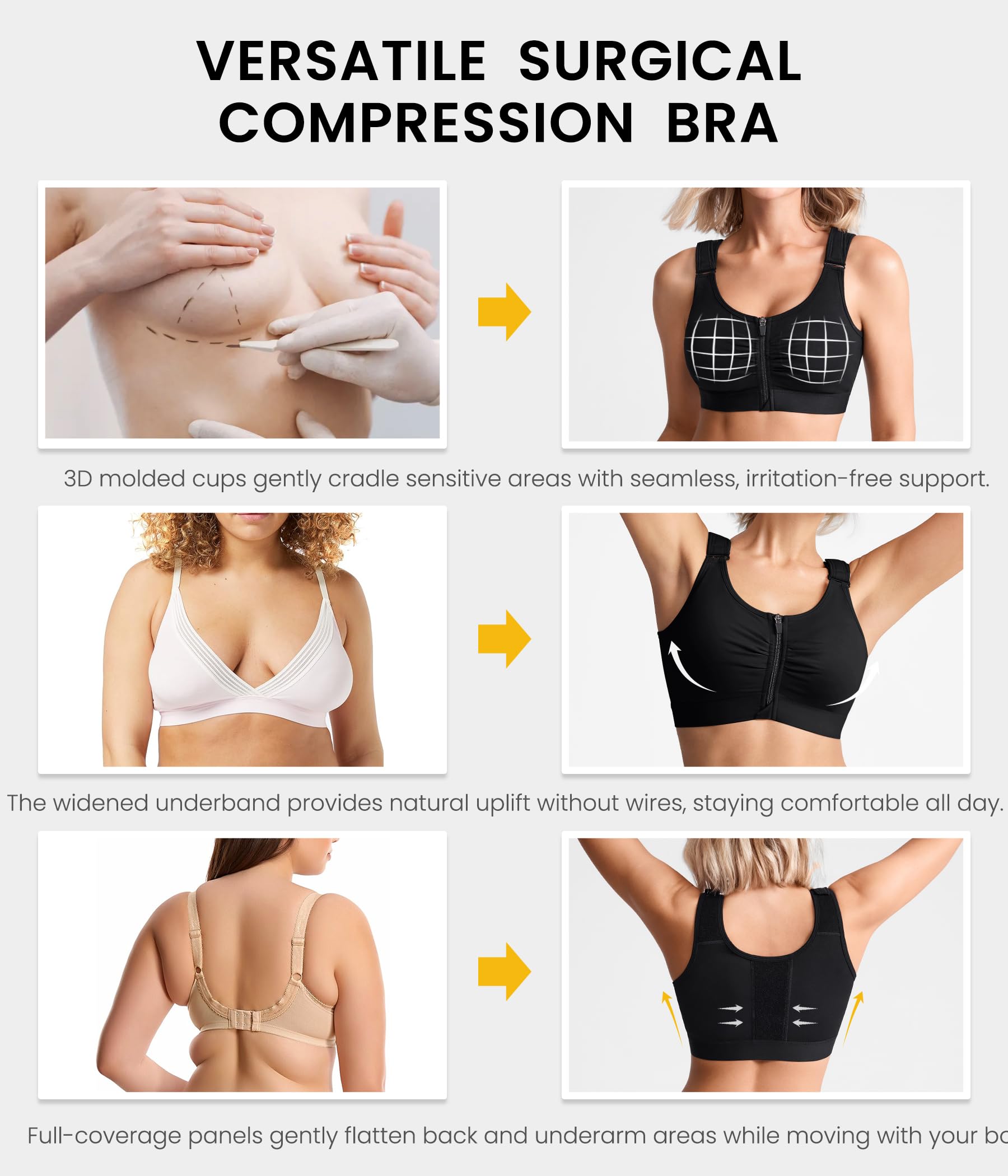 Junlan Reggiseno Sportivo Alta Tenuta Donna, Leggero per Fitness Jogging Yoga Equitazione, Postoperatorio con Pulsante Anteriore E Petto Regolabile Racerback