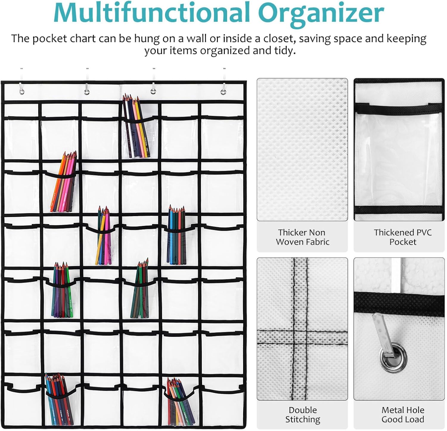 Hanging Storage Organizer with Pockets 36 Grids Over The Door Organizer with Hooks Non-woven Fabrics Sundries Storage Bag for Cell Phone White