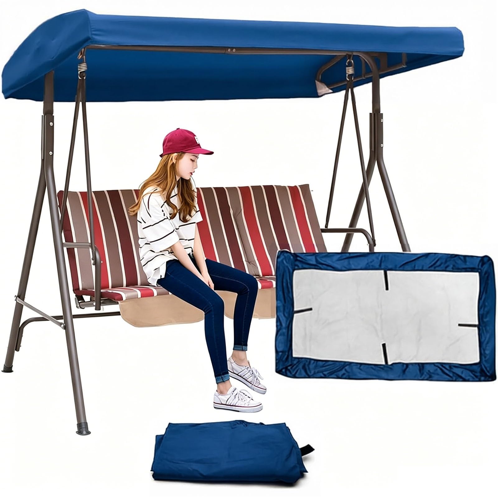 Zhoudong Swing Seat Canopy Cover, Replacement Patio 2/3 Seater Swing Canopy Top for Garden Hammock Chair, Replacement Top Covers, UV Protection Waterproof(Blue,77"x49")