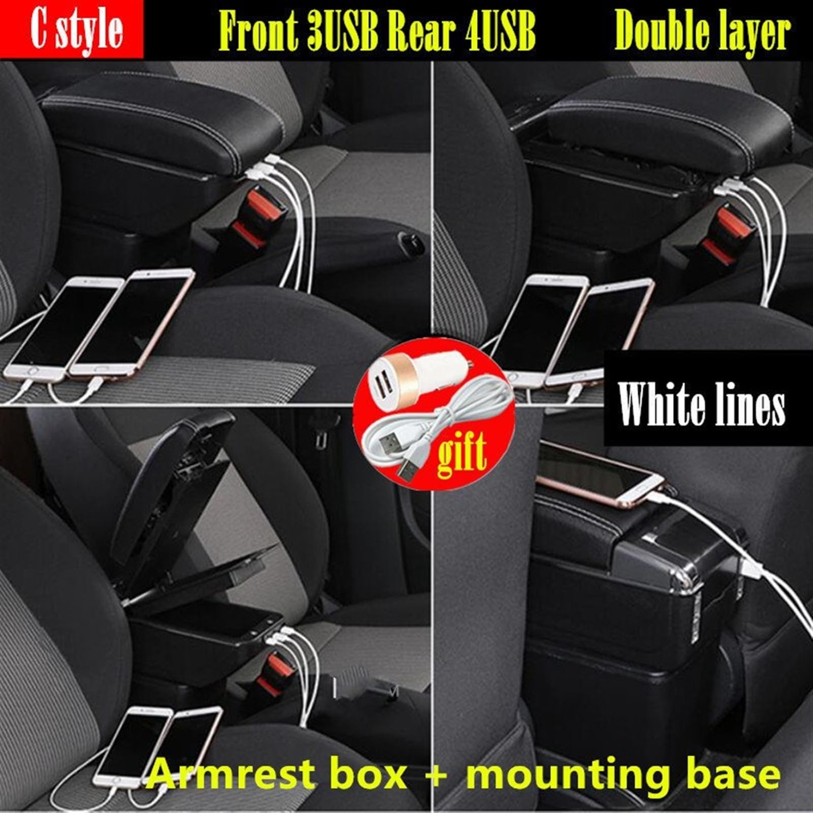Accoudoir Console Central En Cuir Noir Spécifique Pour Peugeot 206 1998-2009 206cc 206 Plus
