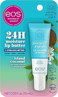 Sunset Sips Lip Butter Tube- Island Coconut, 24-Hour Moisture, Overnight Lip Mask, Lip Care Products, 0.35 fl oz