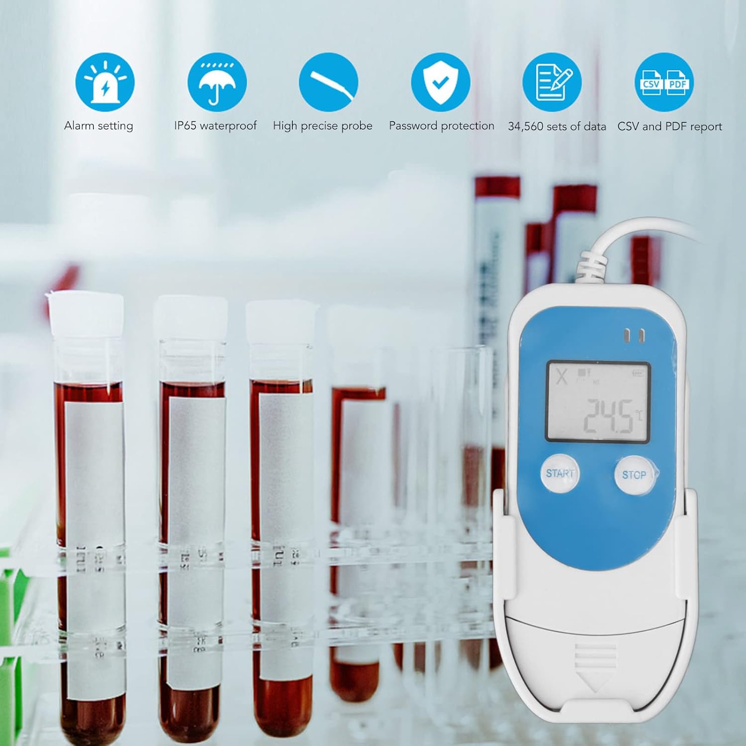 Pilipane Digital Temperature Humidity Data Logger High Accuracy Reusable USB PDF CSV Refrigerator Thermometer Recorder for Cold Chain Logistics Storage ABS 105x48mm