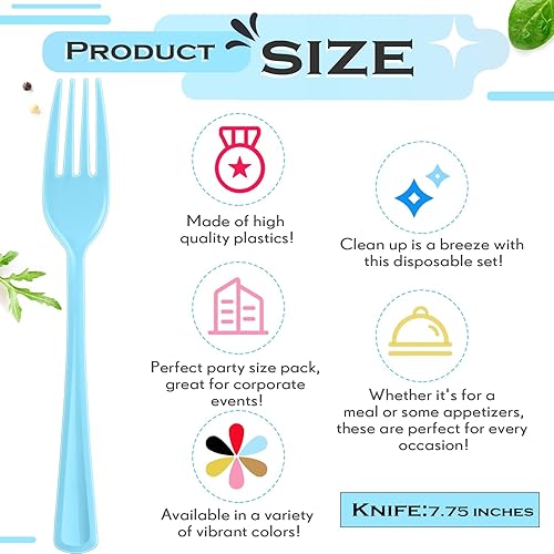 Miniatura 55 de Roshtia 100 tenedores de plástico de colores pesados, desechables, de 7.3 pulgadas, utensilios de plástico resistentes para fiestas temáticas