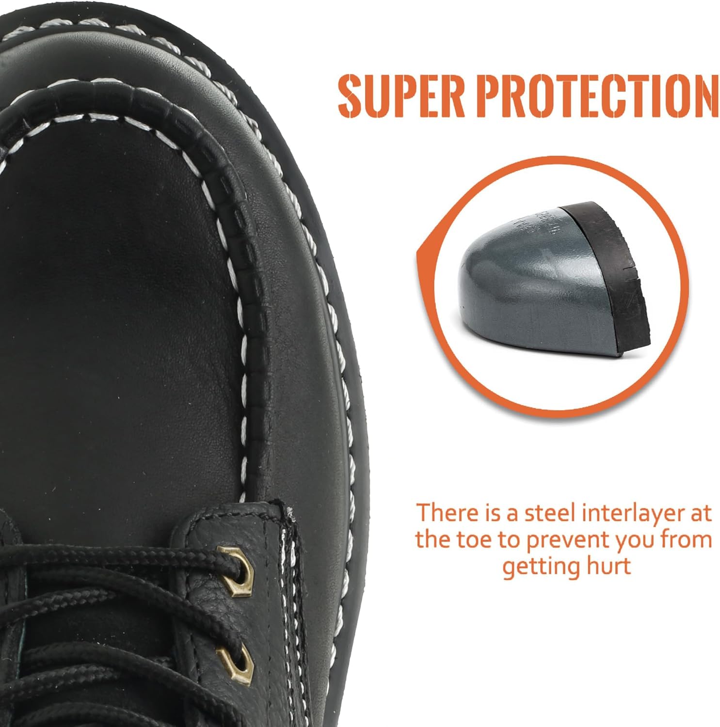 Moc Toe Work Boots for Men Waterproof Soft/Steel Toe Comfortable Full Grain Leather Non Slip Wedge Outsole Construction 6" Workboots - Image 3