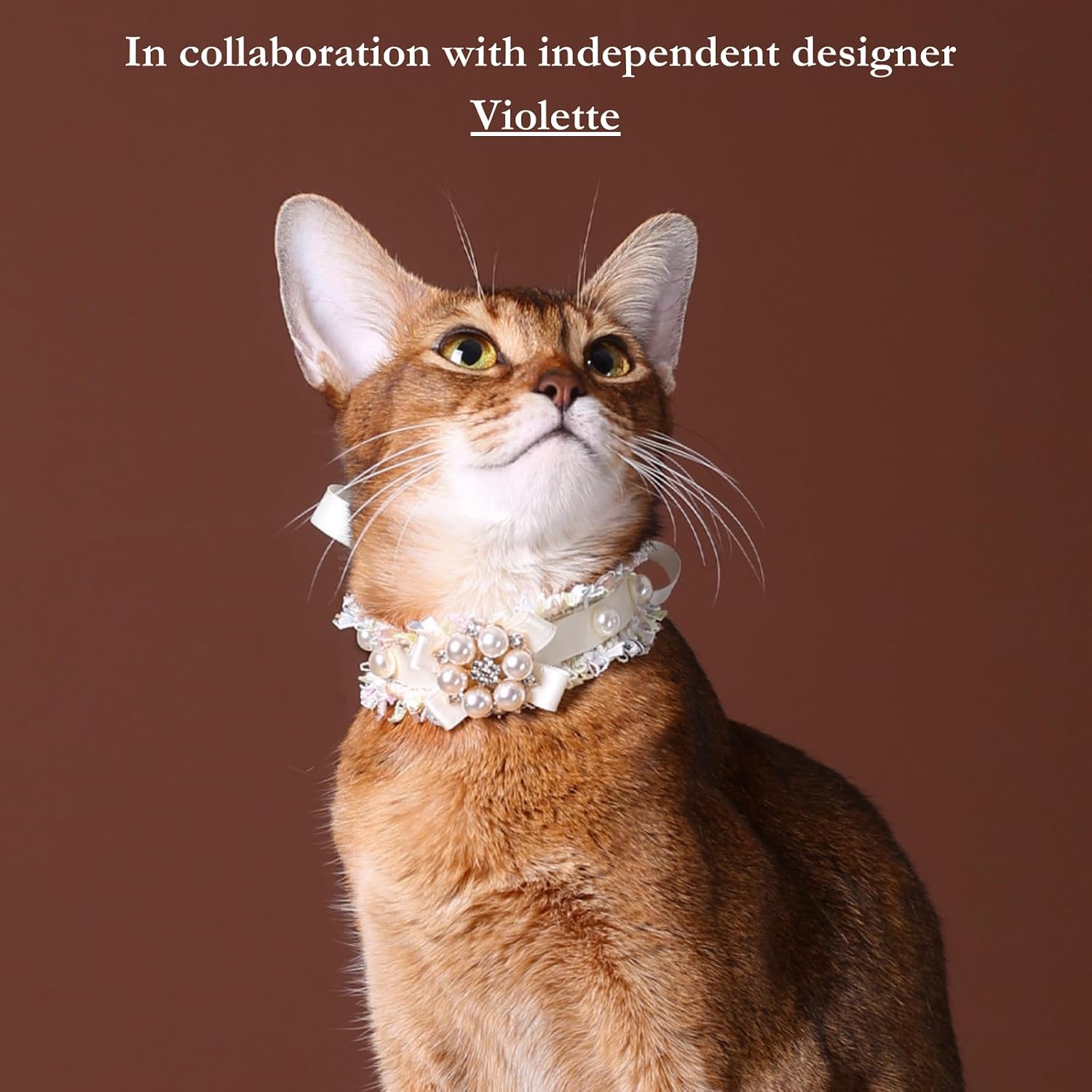 Cats & Small Dogs Collar Lush Meadow Series, Indie-Designed Handmade Decorative Necklace with Flowers Pearls & Diamonds Christmas Valentine Gift (PearlEssence,M)