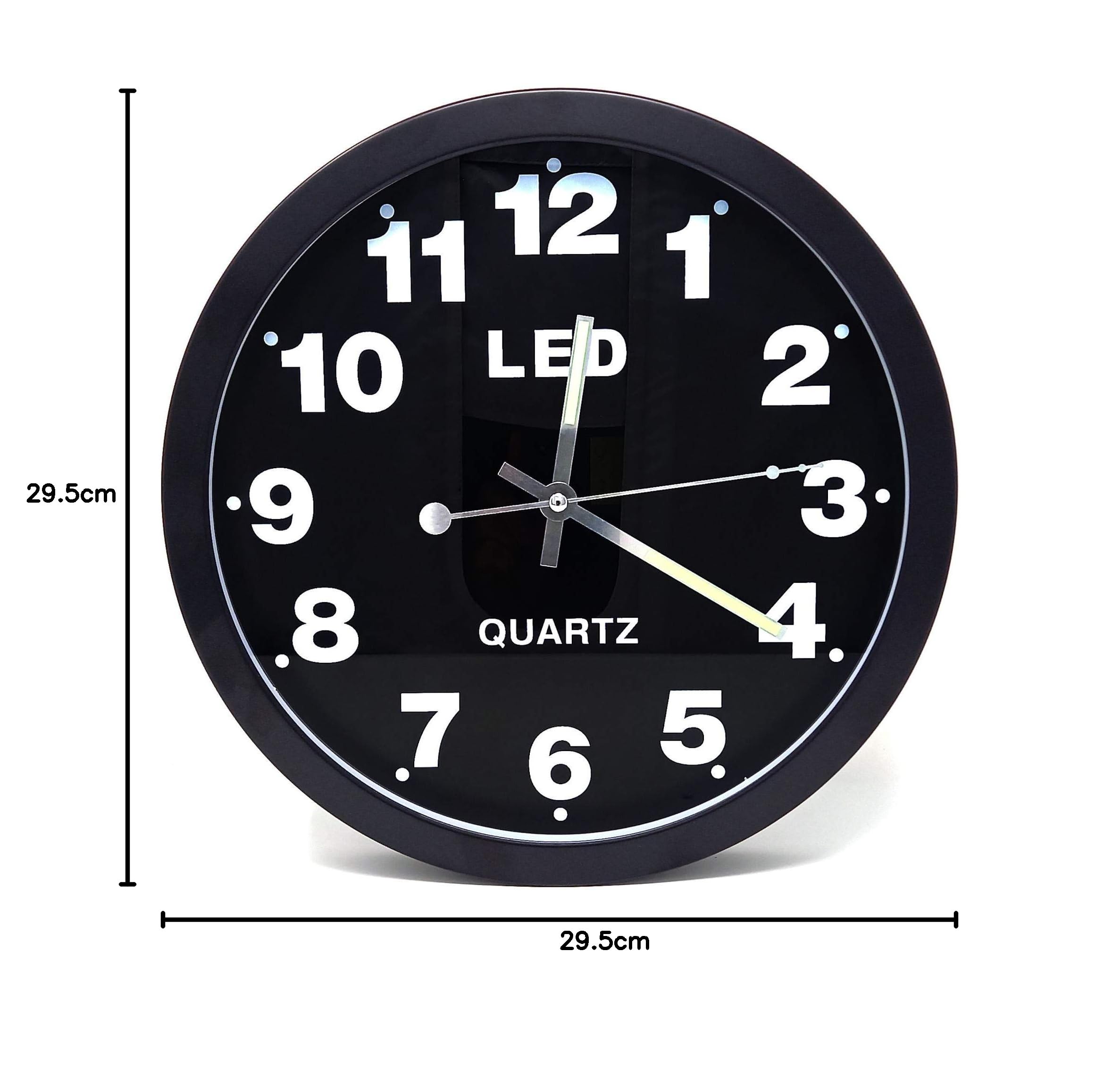 Starlet24 Orologio da parete Ø 29,5 cm, illuminato con luci a LED colorate e movimento al quarzo (silenzioso, analogico, silenzioso, senza ticchettio), nero