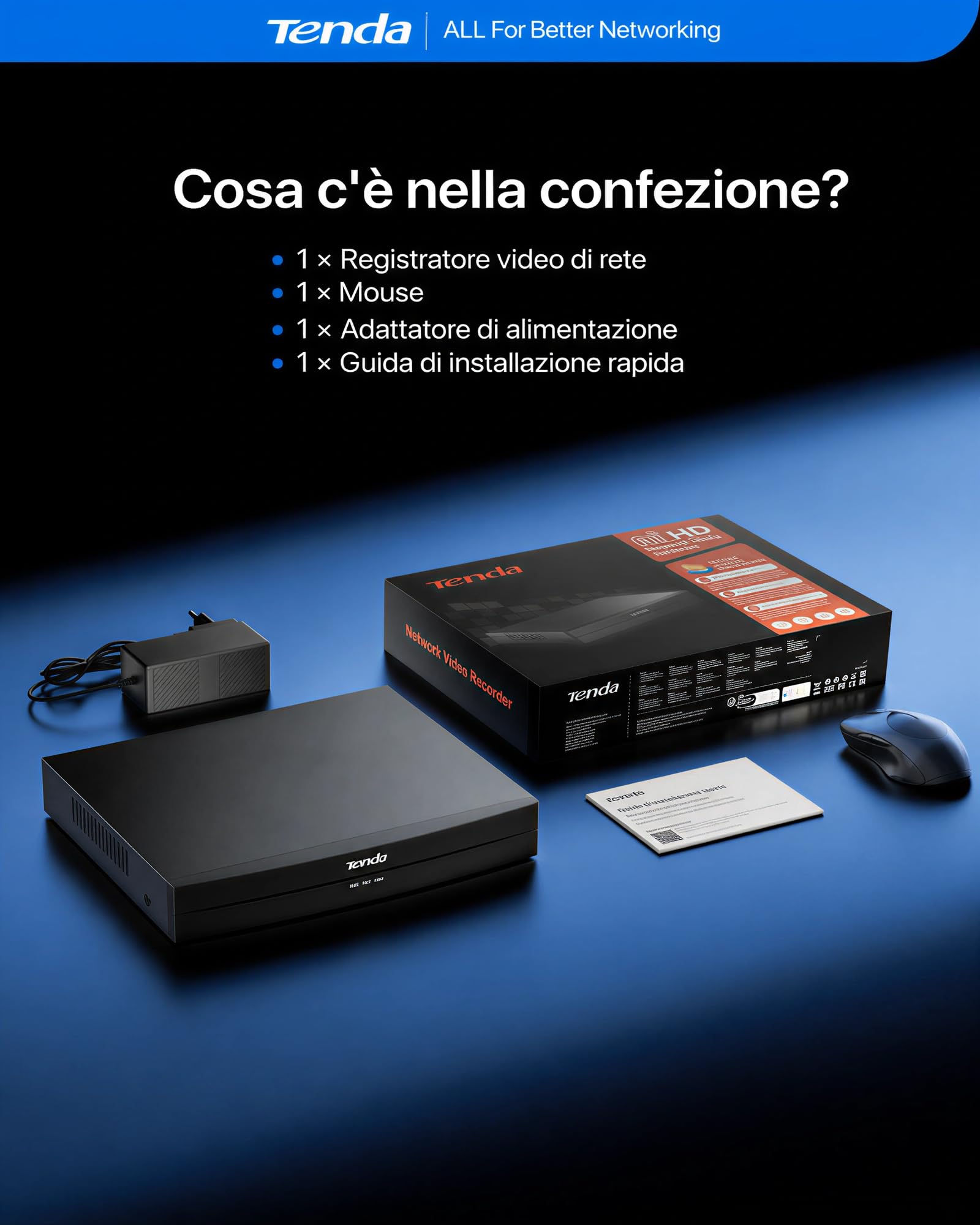 Tenda TN3108-8P NVR Sistema di Sorveglianza 4K, Trasmissione 250m, H.265+, Plug&Play, Supporto HDD fino a 10 TB (non incluso)/Archiviazione Cloud, Protezione Fulmini 4KV, App Controllo Remoto