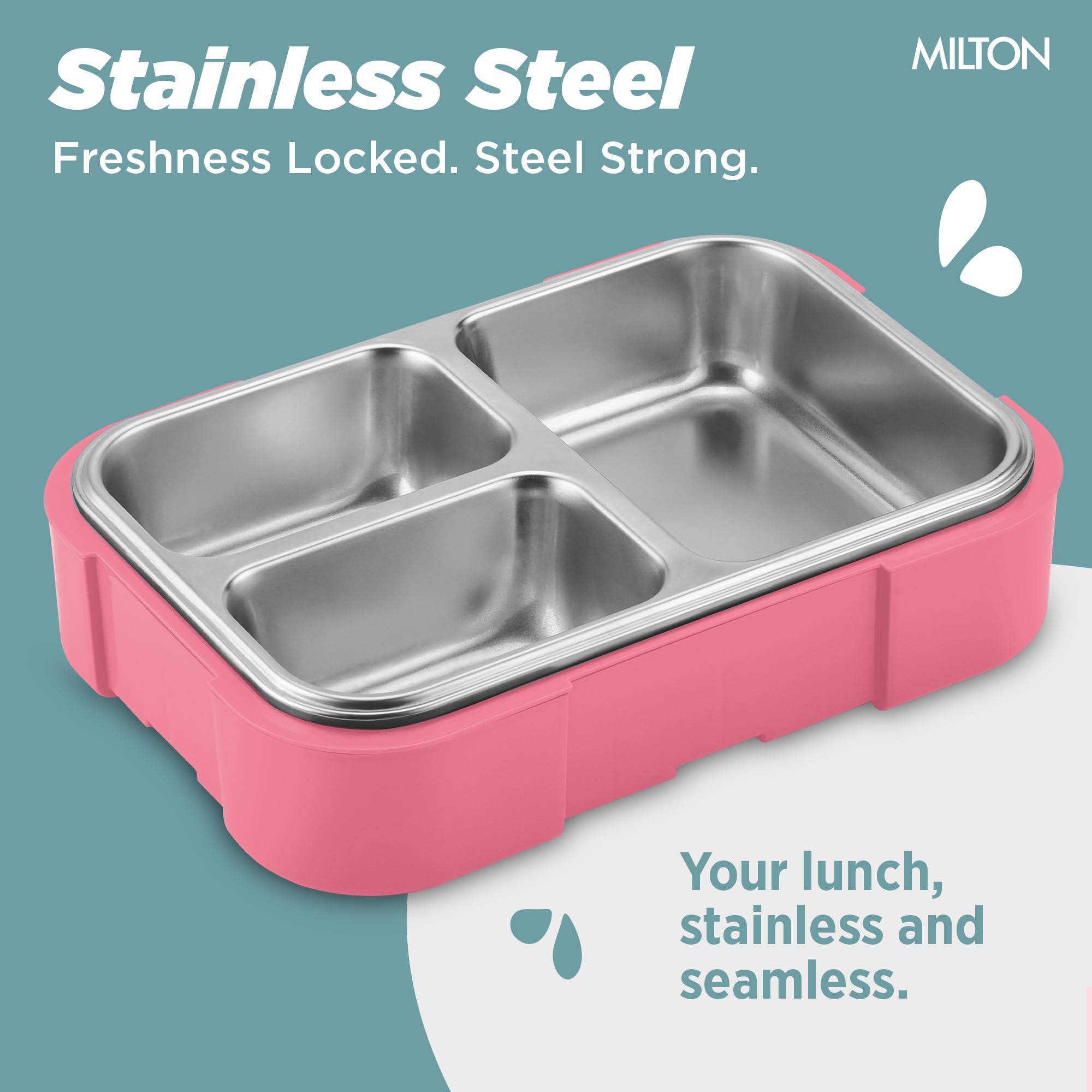 Milton Bravo 3 Stainless Steel Tiffin Box - Leak-Proof Lunch Box -4 Milton Bravo 3 Stainless Steel Tiffin Box - Leak-Proof Lunch Box -4