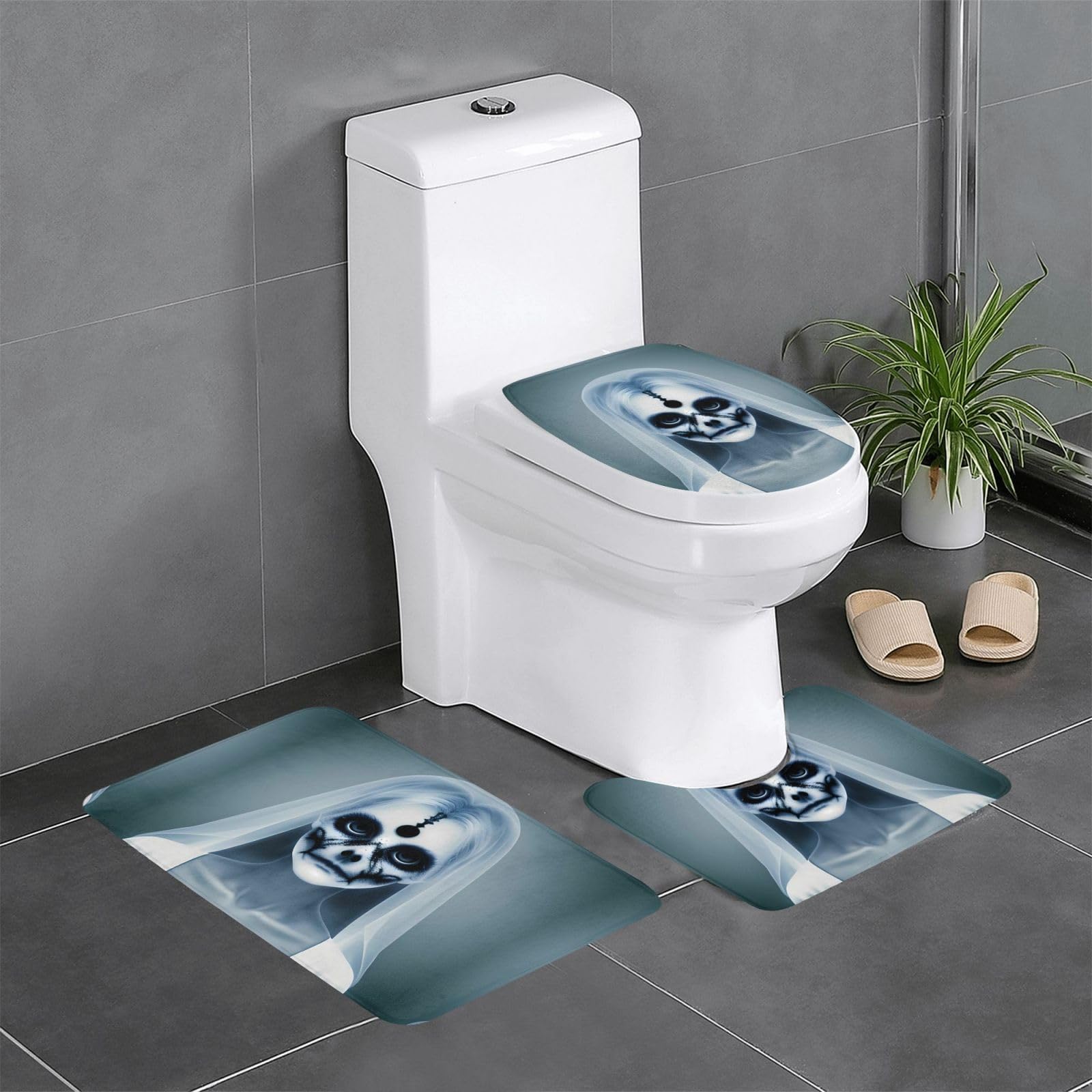 Tapis de salle de bain antidérapants haut de gamme WHJDPP Ghostly Gaze design 3 pièces