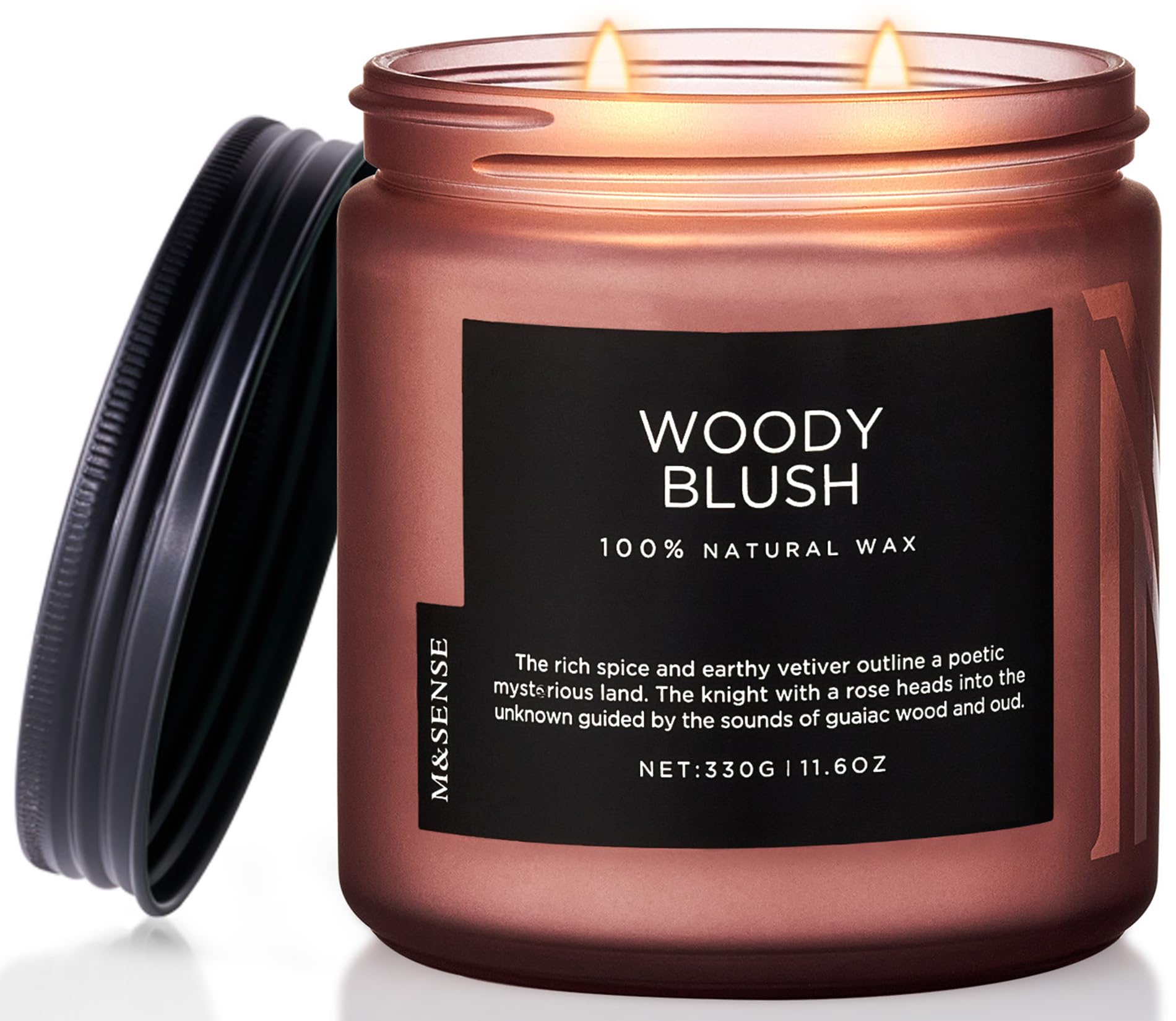 M&SENSE Woody Blush Soy Wax Scented Candles Gifts for Men 330g 70 Hour Burn Time Organic Jar Candles Gift for Women 2 Wick Non Toxic Housewarming Candle for Home Decor Family Friend Party
