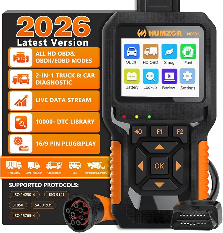 Scanner automotivo OBD2 e caminhões pesados HUMZOR NC601 com diagnóstico 12 V/24 V