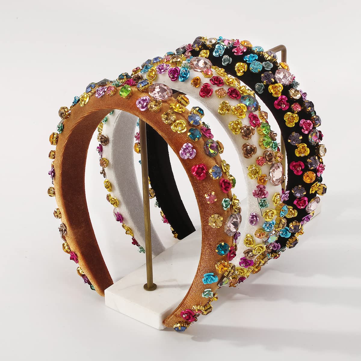 Modische Stirnbänder für Damen, Stil, dickes Haarband aus Schwammmetall mit Blumenmuster, hohe Totenkopf-Oberseite, breite Seite, Strass-Flanell-Stirnband, Schwarz