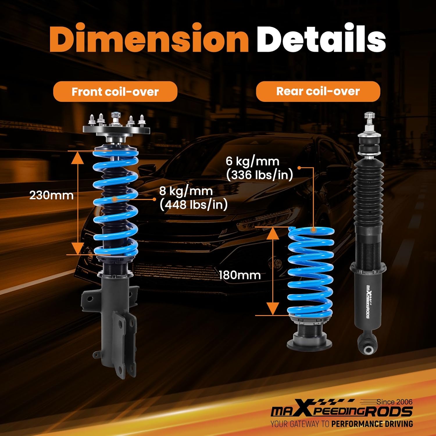 maXpeedingrods Coilover for Ford Mustang S-197 2005-2014, for Ford Mustang GT S-197 2005-2014, 24 Levels Damper Adjustable Coilovers Suspension Kit, Height Adjustable T6 Upgraded Lowering Kits Blue