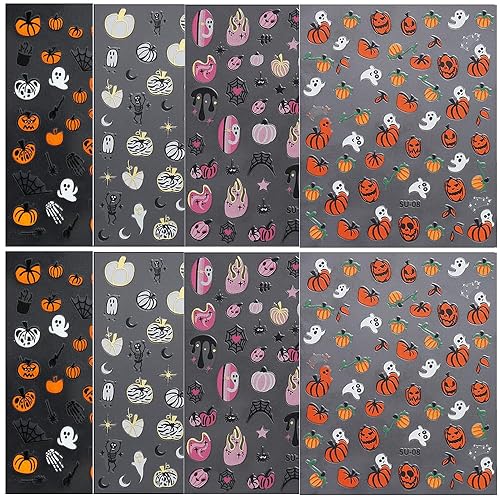 Miniatura 2 de 8 hojas de calcomanías de uñas de Halloween para arte de uñas, LPOODDNU de Halloween, calcomanías de uñas autoadhesivas 3D, suministros de arte de