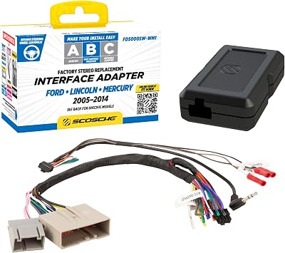 Scosche FD5000SW-WM1 Factory Stereo Replacement Interface Adapter Kit, Compatible with Select 2005-16 Ford, Lincoln & Mercury, Car Radio Wiring Harness, Retains Steering Wheel Controls & OEM Amplifier