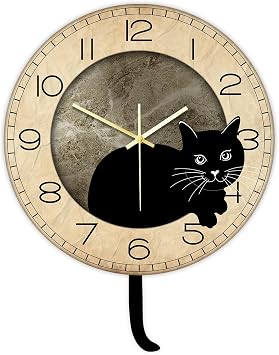 Black Cat Clock with Moving Tail Vintage, Funny Cat Wall Clock with Swinging Tail Silent Non Ticking Battery Operated Creative DIY Pendulum Wall Clock Black Kitty Decor Gift for Cat Lovers