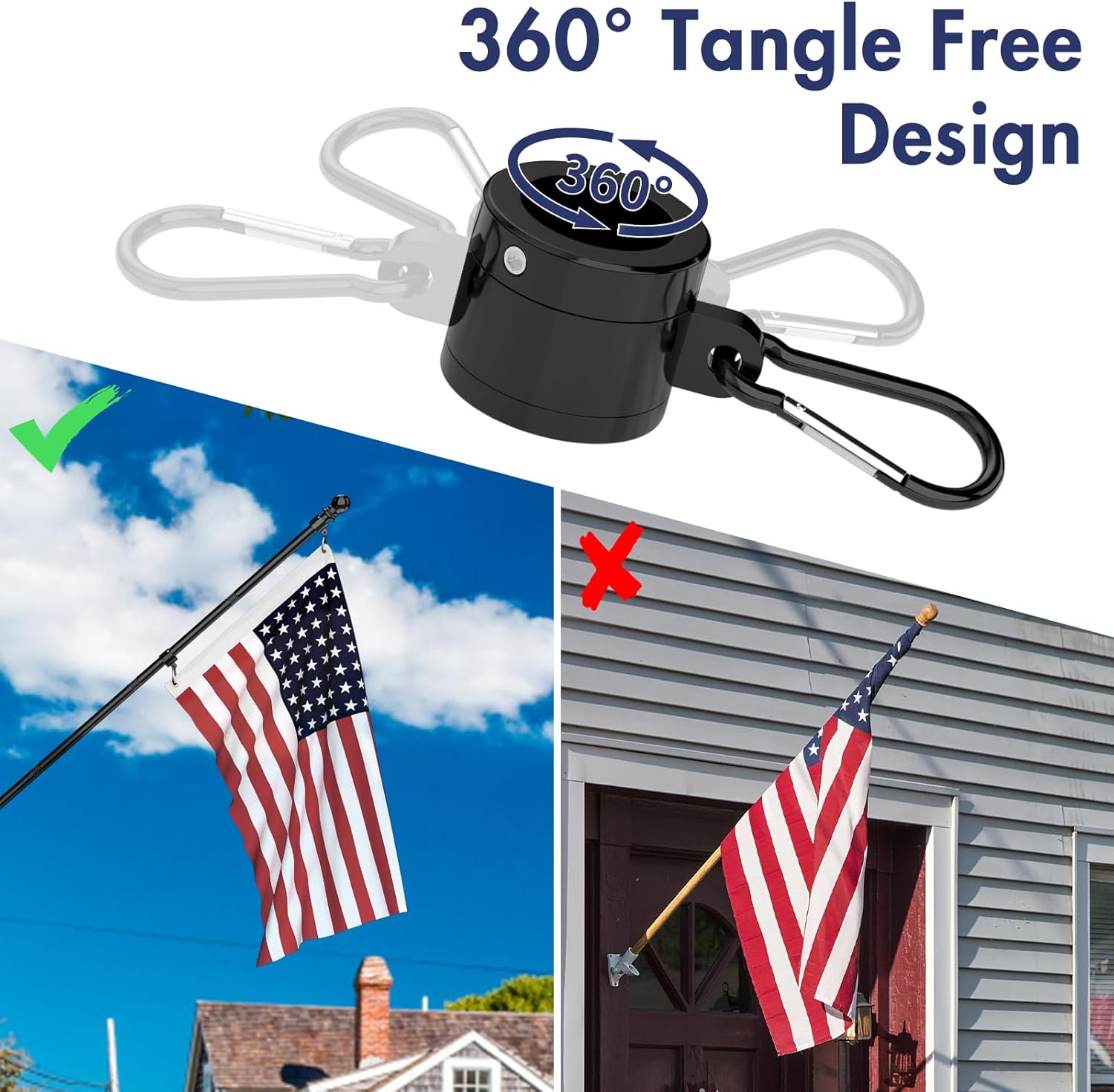 6 FT Flag Pole Kit with Solar Light and 3x5 FT Embroidered American Flag, Stainless Steel Flagpole Kit for Outside House, Residential or Commercial (1 Pack, Black, Without Bracket)