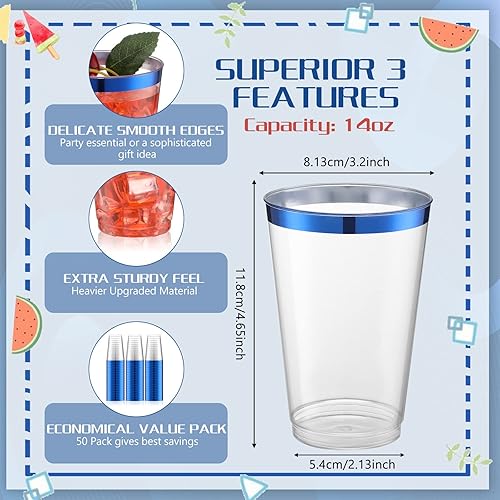 Miniatura 2 de Norme 50 vasos de plástico con borde de 14 onzas, vasos transparentes desechables con borde, soporte para bebidas de vacaciones 2026, recipiente de