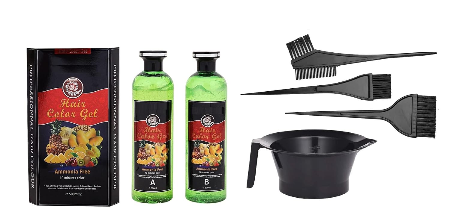 QEQEQ Fruit Vinegar Hair Color Black Gel With Dye Brush and Mixing Bowl