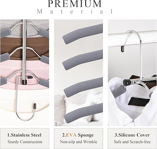 Miniatura 6 de Znben - Perchas para ropa que ahorran espacio, perchas antideslizantes con espuma acolchada de acero inoxidable 5 en 1, organizador de