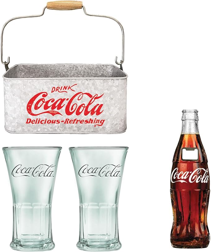 Set de Regalo 4 Piezas Vasos Coca-Cola Estilo Vintage con Cajita de Lata miniatura 3