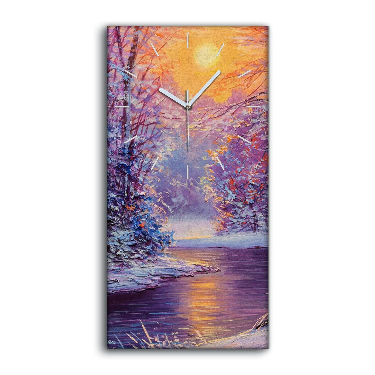 Horloge sur Toile Décoration 30x60cm Art Mural Salon Chambre Forêt Hiver