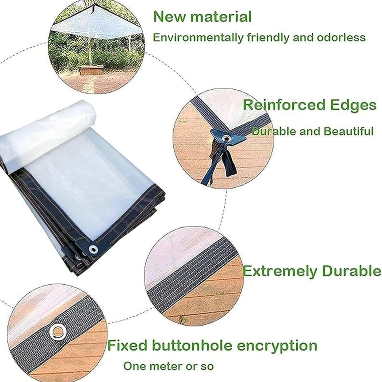 7×30FT PVC Clear Waterproof Cover Tarp Foldable, Transparent Waterproof Tarpaulin with Grommets and Reinforced Edges for Garden Furniture Cars Thick 0.18mm for Covering Henhouse Porch Canopy Camping