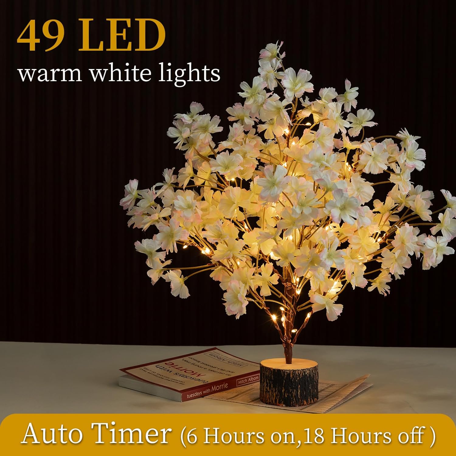 Lighted Cherry Blossom Tree Artificial, 19Inch Faux Bonsai Tree Japanese Decor, Battery Operated Floral Desktop Tree for Indoor Home Spring Summer Easter,Pink