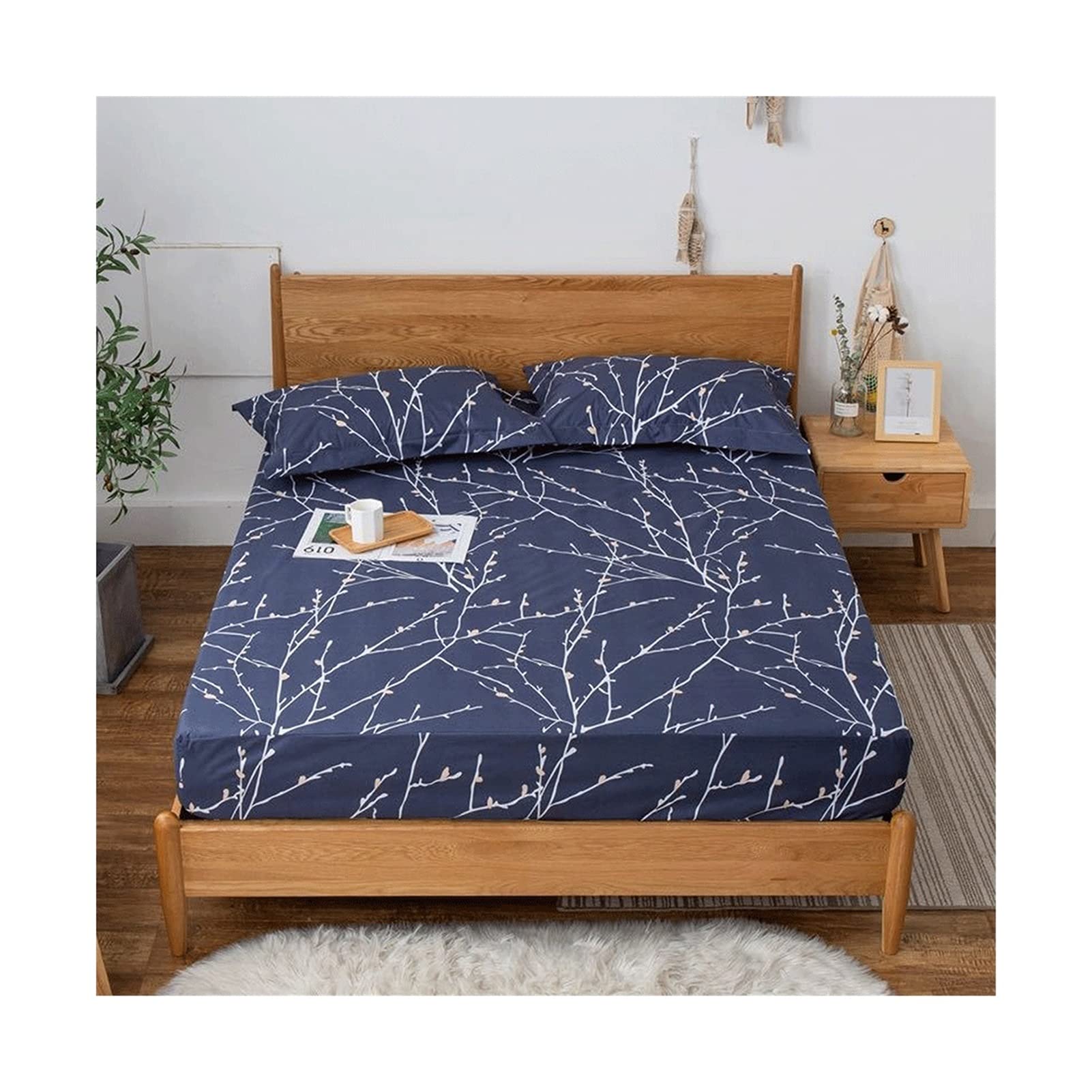 Protège-matelas imperméable drap-housse PAHION 150x200 respirant housse lit bleu